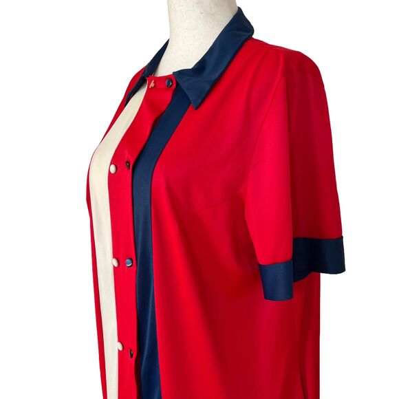 VTG 1960s Mod Color Block Dress – Red, White & Blue Button-Up Shift Pockets - Picture 4 of 10
